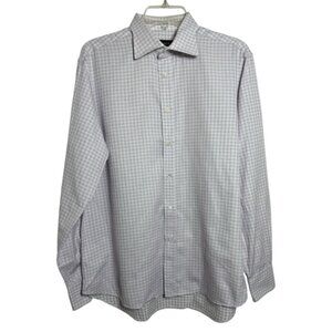 Canali Checkered Button Up Shirt Size 41 Neck 16 Large Made in Italy Cotton